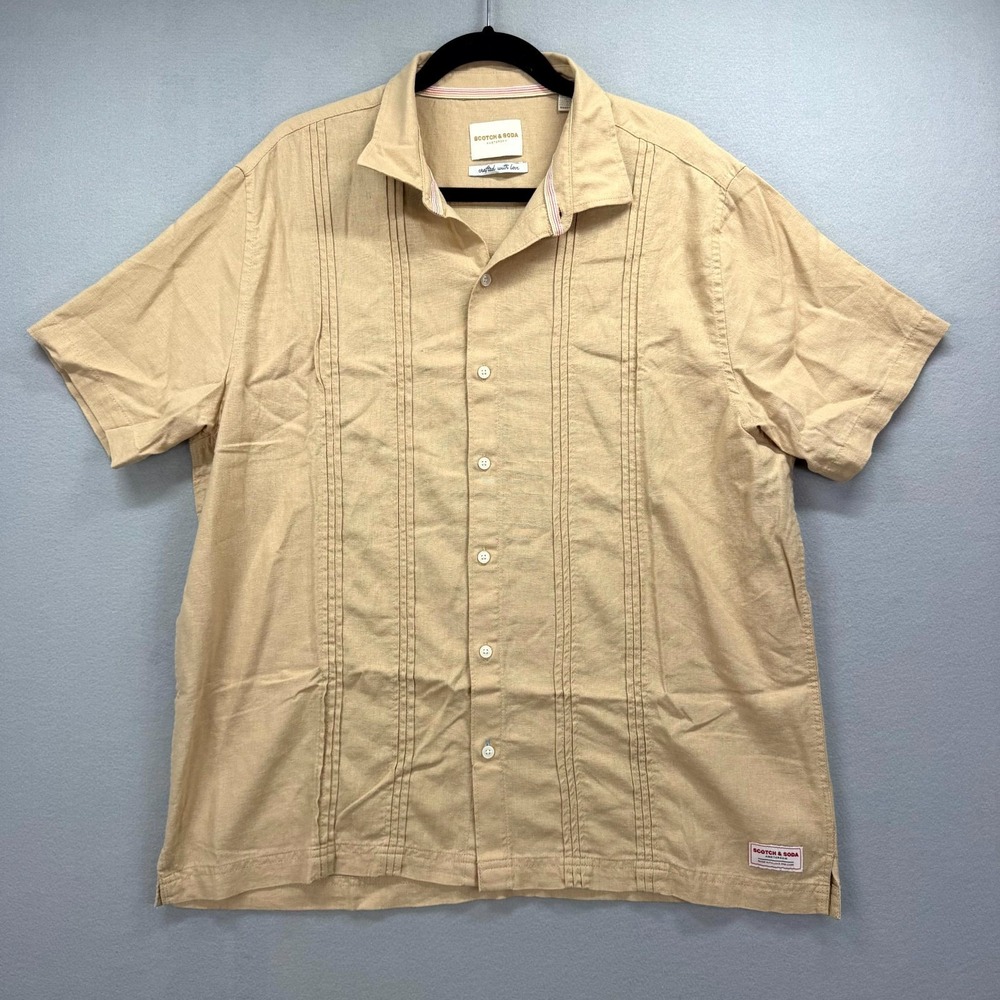 Scotch & Soda Amsterdam Shirt Mens XL Tan Crafted with Love‎ Classic Linen Blend